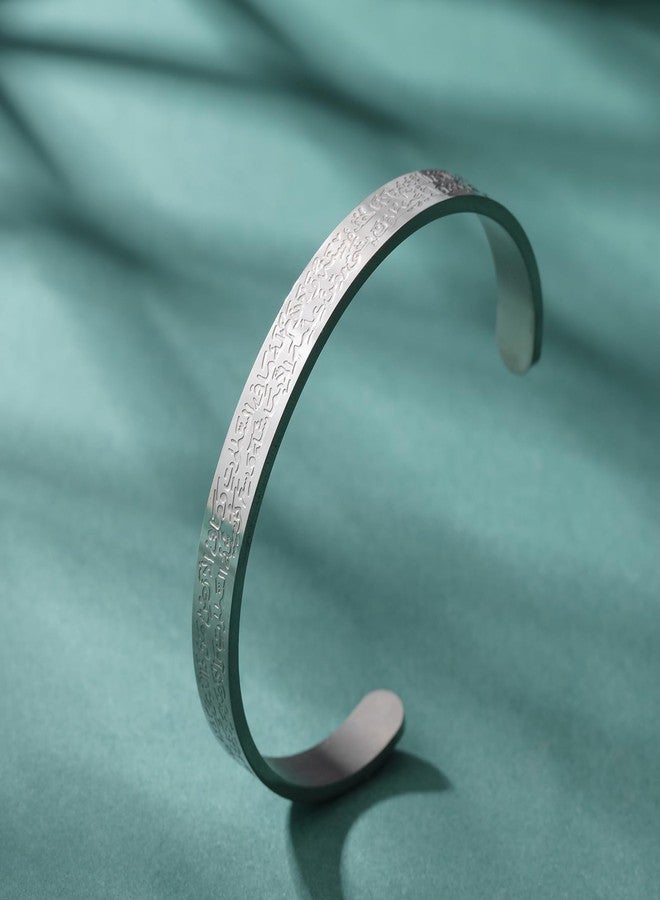 UNIFT Islamic Ayatul Kursi Bracelet for Women Men Stainless Steel Muslim Islamic Allah Arabic Calligraphy Openable Cuff Bracelet Islam Eid Ramadan Gifts (sliver) - Image 5